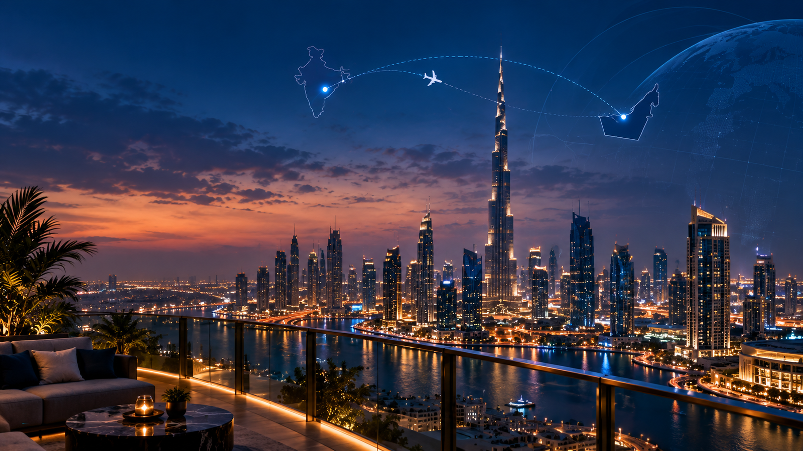 Dubai skyline at dusk — India to UAE business route
